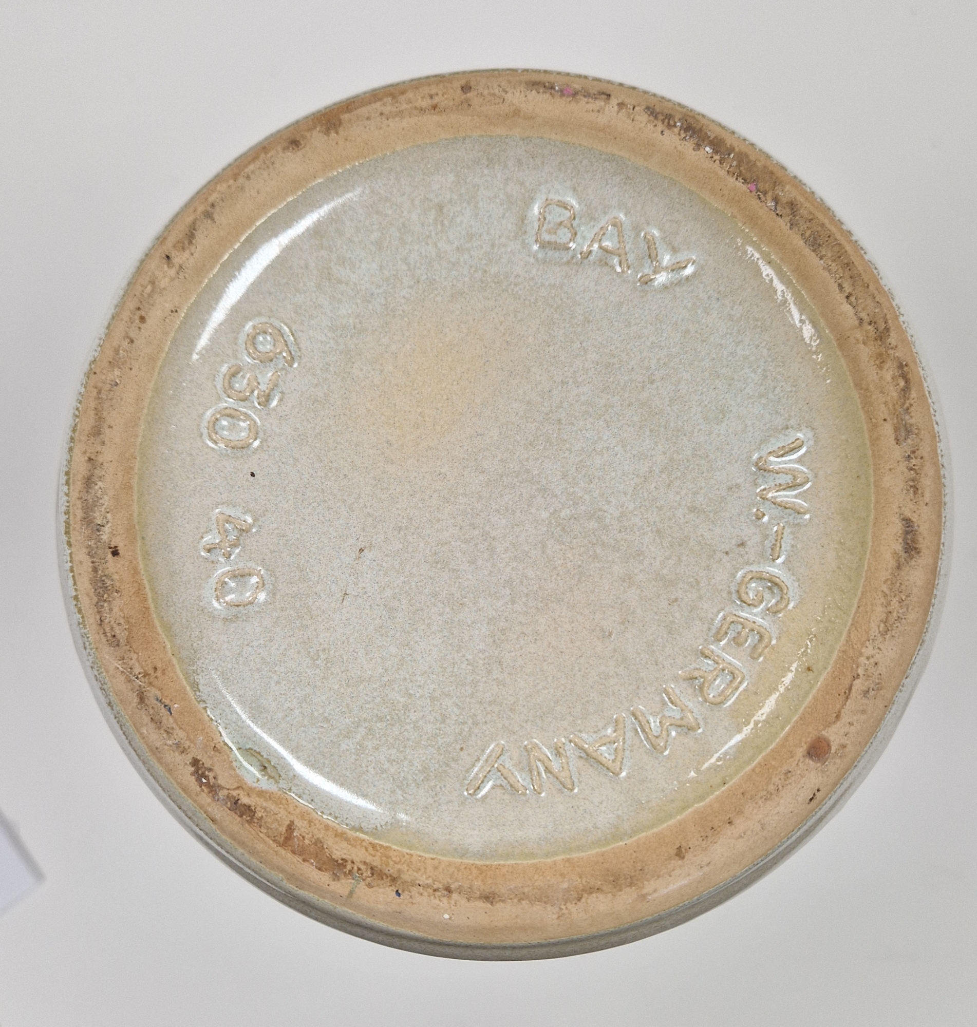 Large mid century West German vase by Bay Keramik, moss green drip glaze on off-white ground, - Image 2 of 2
