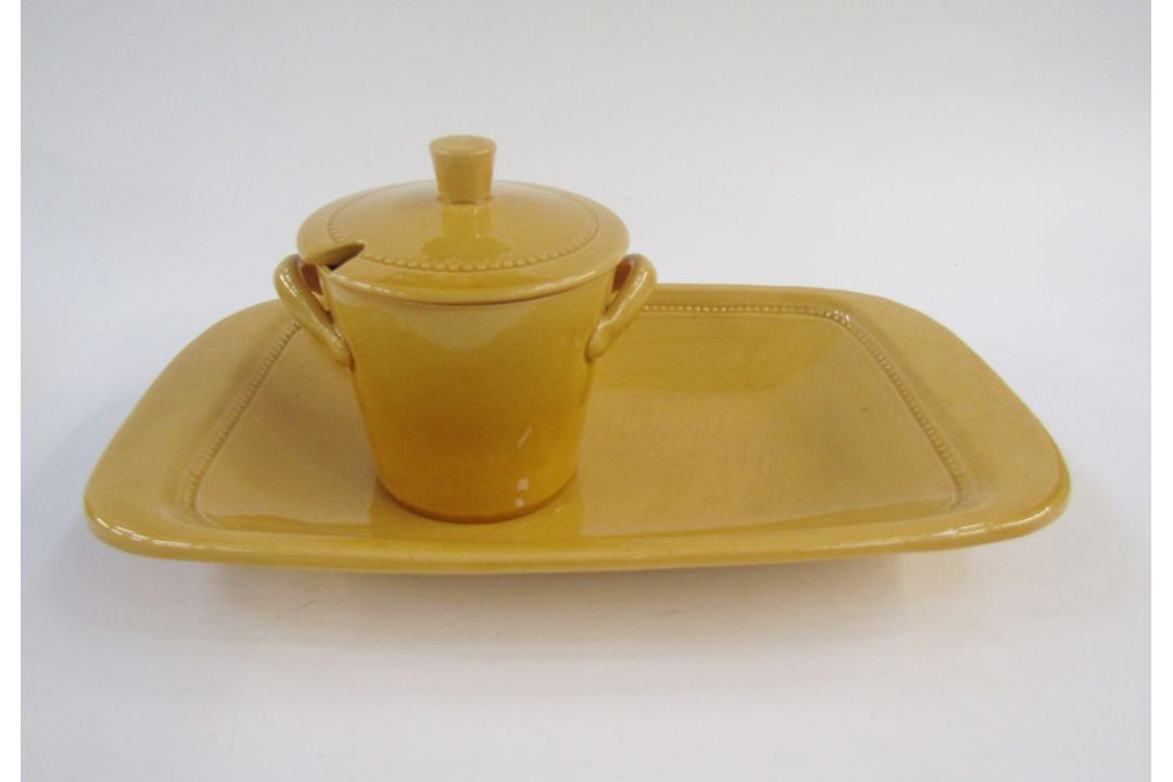 Hoganas Keramik, Sweden, 'Old-Hoganas' pattern part tea service with yellow glaze, together with a - Image 5 of 5