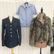 R.A.F. blue jacket with RAF buttons, a pale blue R.A.F. cotton shirt and a faux fur jacket