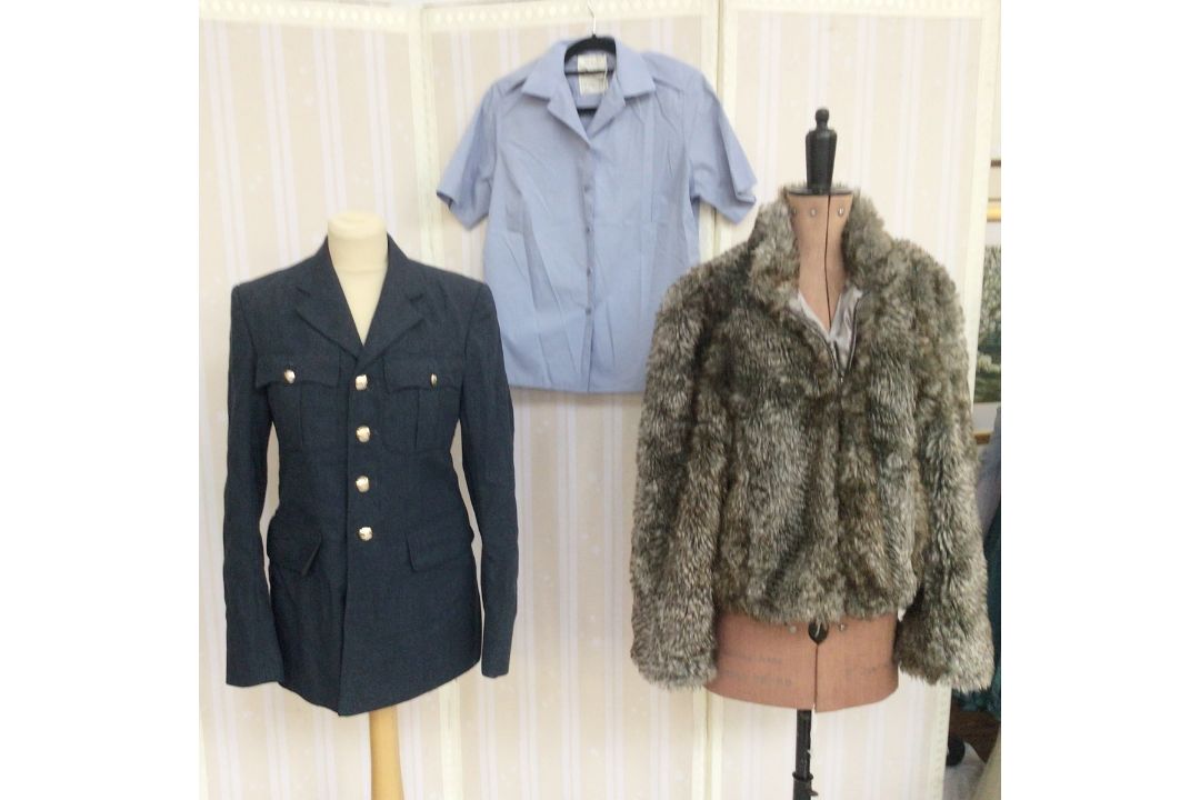 R.A.F. blue jacket with RAF buttons, a pale blue R.A.F. cotton shirt and a faux fur jacket