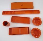 Walter Zeischegg for Helit orange desk accessories set, comprising two orange stacking pin trays,