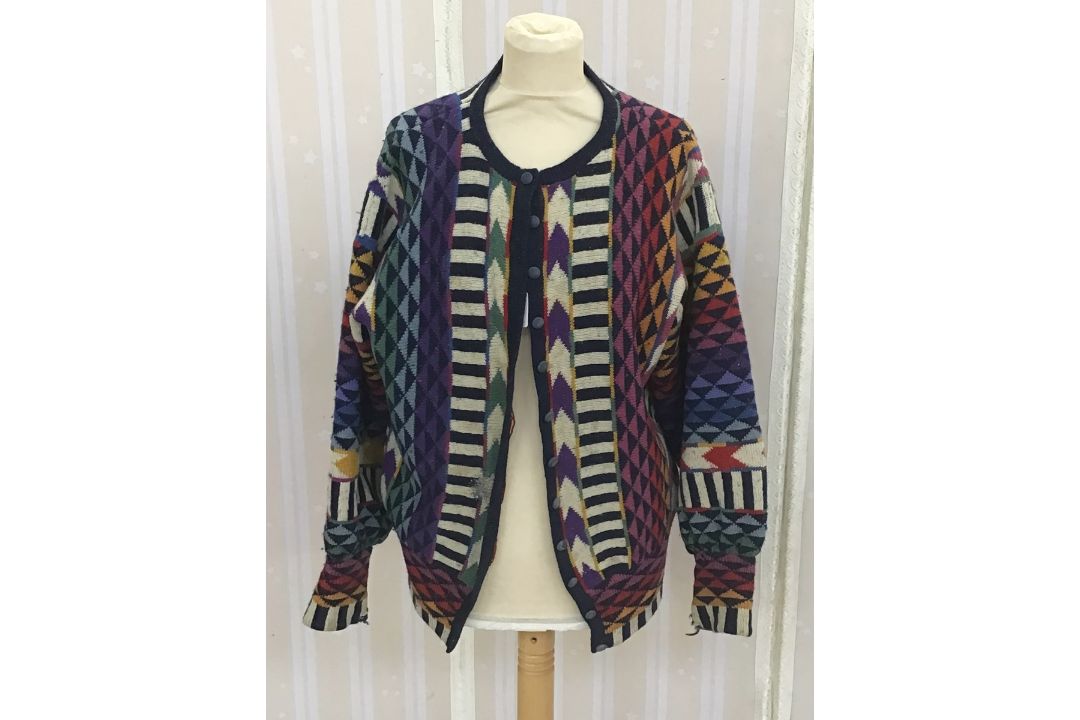 A Maggie White of Burford multi-coloured knitted wool blouson style jacket, balloon sleeves, the - Image 1 of 2