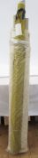 Fabric - two rolls of cream chenille furnishing fabric and a roll gold coloured velvet furnishing