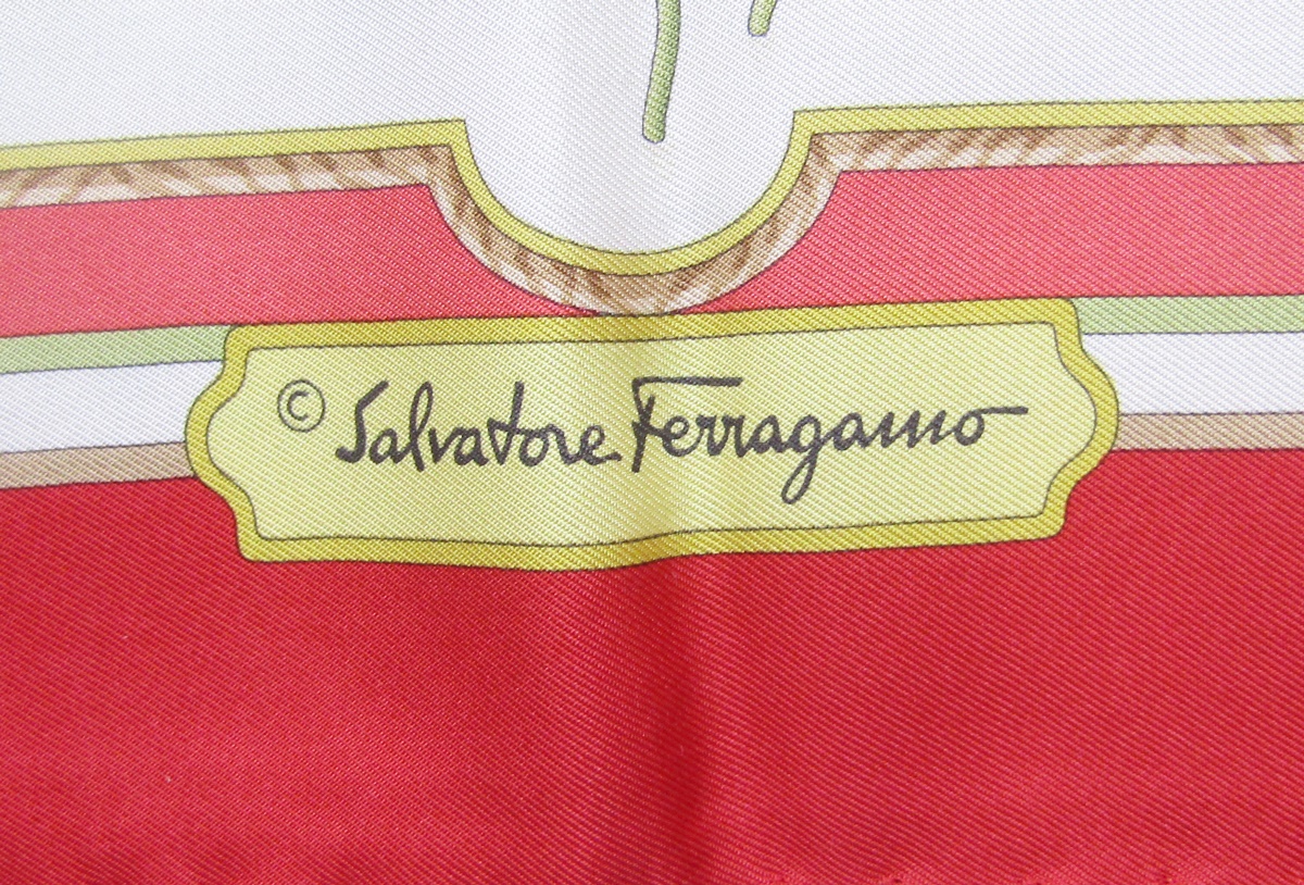 Salvatore Ferragamo - four various silk scarves and one original box, the scarves designed with - Image 5 of 12