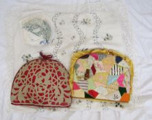 An antique silk embroidered piece backed onto cotton and with a crochet border added, a tea-cosy
