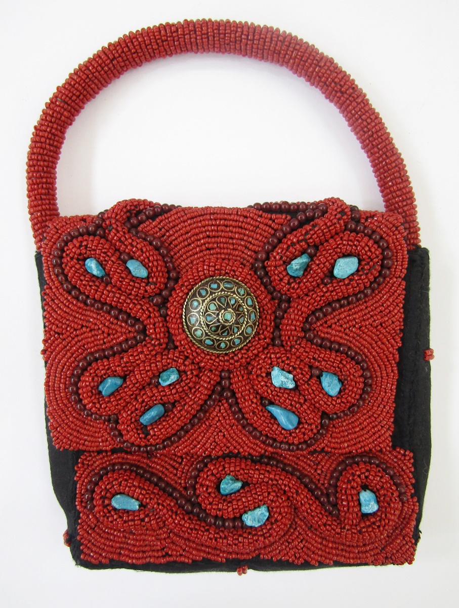 A black vintage evening bag labelled 'Oroton', black enamel and gilt metal fixed frame with single - Image 2 of 9