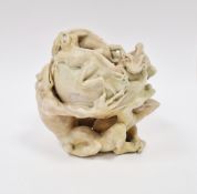 Ruth Barrett-Danes (b.1940) a biomorphic porcelain vase, the bowl shape top with three froglets