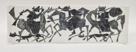 Large mid century San Marino pottery wall plaque with black painted and incised decoration of