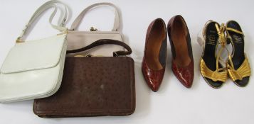 A white leather vintage Launer & Co. shoulder bag, stamped Launer & co. and has a Harrods label, a