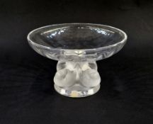 A Lalique glass 'Nogent' pedestal bowl, the stand with four birds, originally designed by Marc