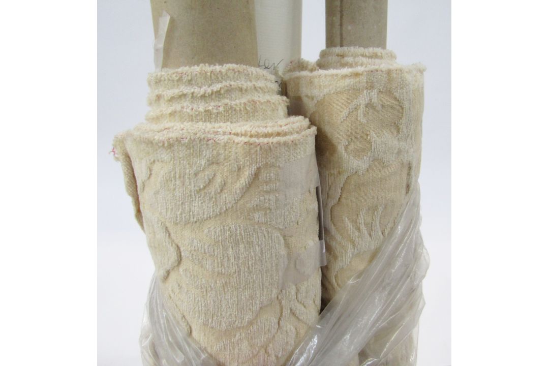 Fabric - two rolls of cream chenille furnishing fabric and a roll gold coloured velvet furnishing - Image 2 of 3