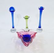 Josef Hospodka for Chribska, a cased glass bowl of organic tricorn form in red and blue colourway,