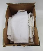 Quantity of table linen to include drawn and thread tablecloth, tablecloths with crochet borders,