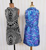 1960's black and white 'OpArt' cotton mini dress, labelled Berkertex Acropolis, Greek Collection,