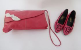 A pair of 1970's Sacha pink and black detailed leather flat shoes, in original box, size 6 and a