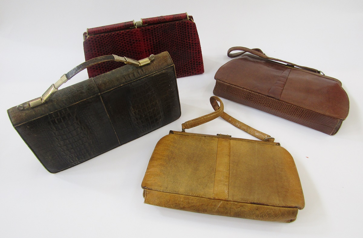 Two vintage Mappin and Webb lizard skin handbags, fixed frame, gilt metal hardware, single strap