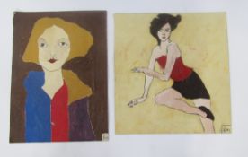 Ben Carrivick (b.1980) Series of ten oil and acrylic paintings, all portraits of women, unframed.