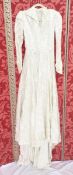 1930's viscose cream wedding dress, machine embroidered floral detail, fabric covered buttons to the