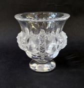Lalique crystal Dampierre bird vase of campana form on raised circular base, signed to the base,