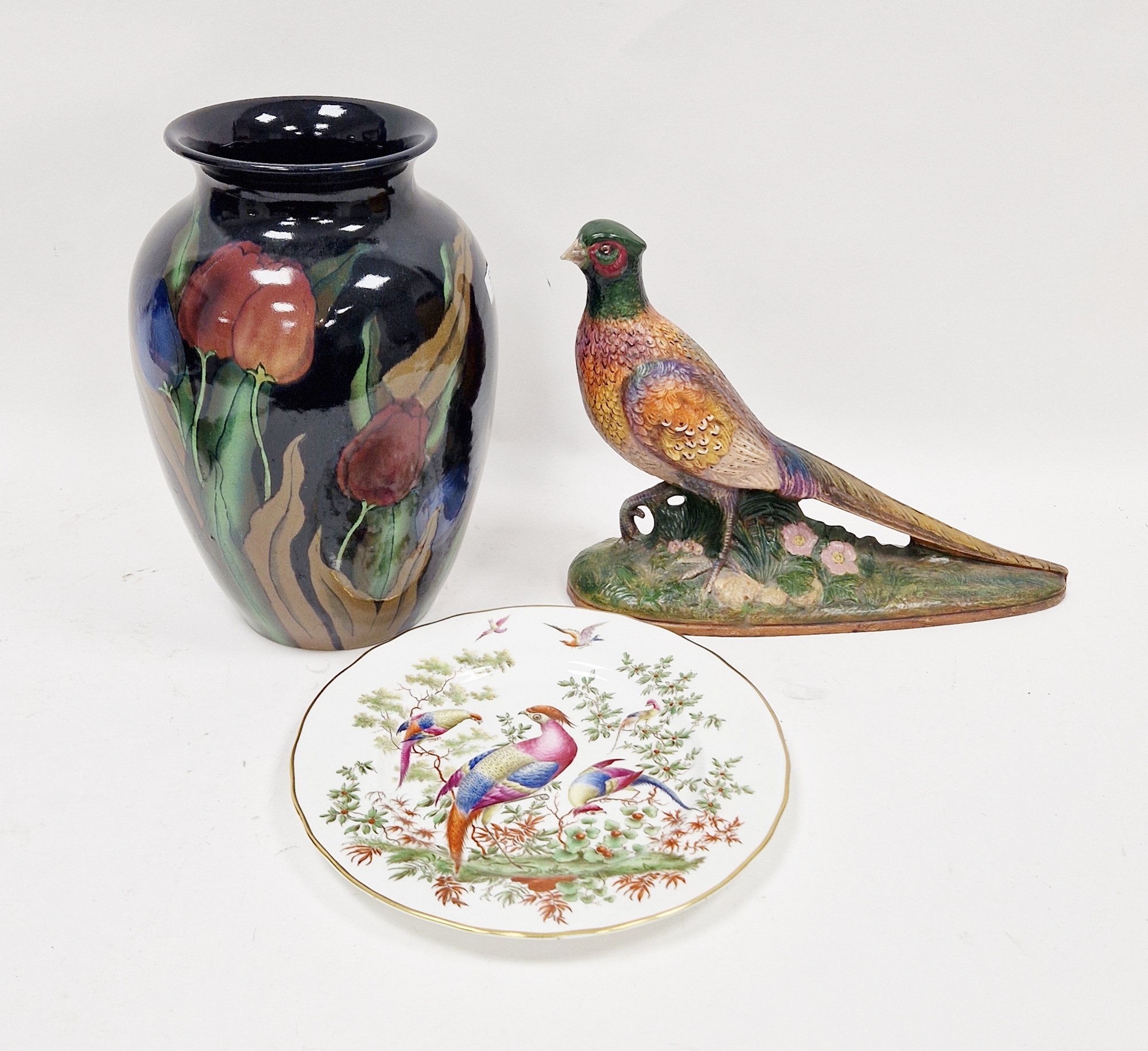 Royal Stanley ware C & C Co Jacobean vase decorated with tulips, 32cm high, a handpainted and