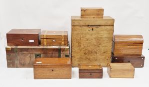 Collection of ten wooden boxes including 19th century pine pigeon or ferret box, two 19th century