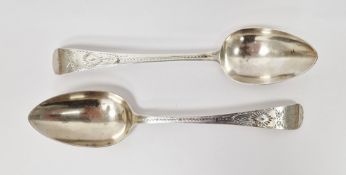 Pair of George III provincial  silver table spoons, Exeter 1790, Joseph Hicks, old English pattern
