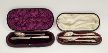Victorian silver three piece christening or travelling cutlery set, Aaron Hadfield, Sheffield