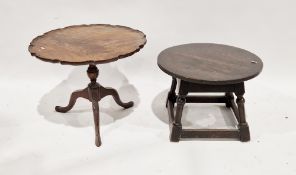 20th century mahogany low tilt-top table with piecrust edge, 61cm diameter x 49cm high, and a