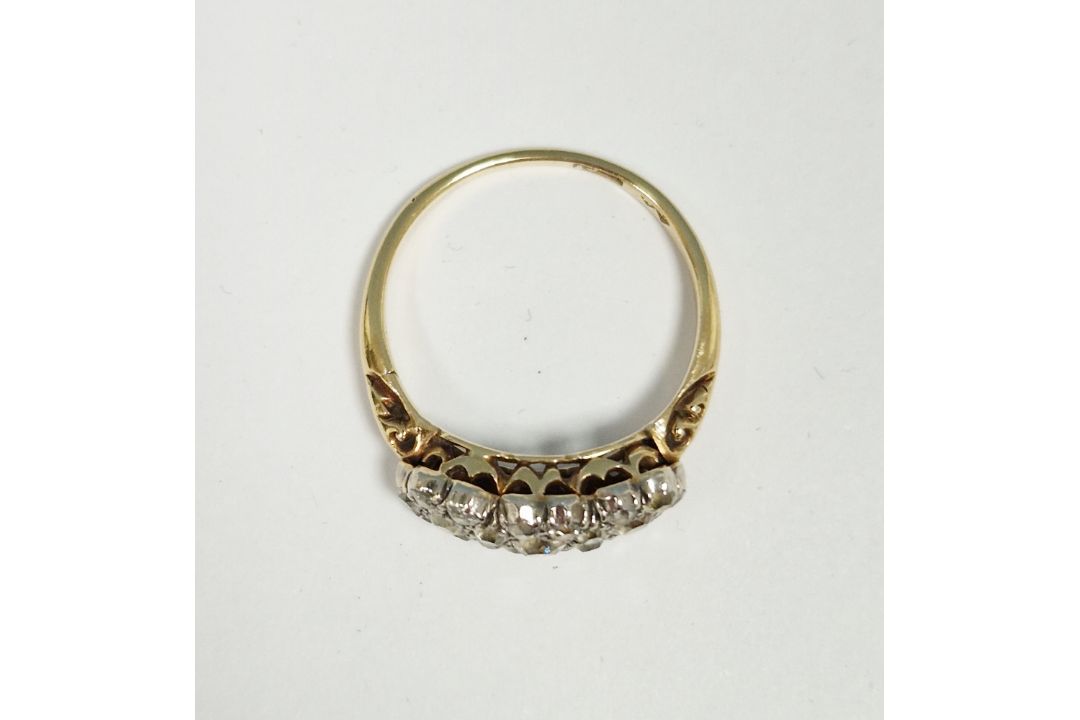 Antique gold and diamond multiple cluster ring set old cut diamonds within triple flowerhead setting - Image 3 of 9