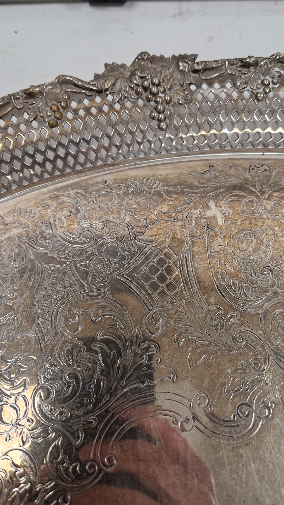 Late 19th / early 20th century silver plated serving tray of oval form, the border and twin- - Image 5 of 20