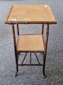 Victorian bamboo, wicker and pine square occasional table, 40cm wide x 74cm high