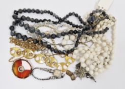 Quantity costume jewellery including faux pearls, lady’s Rotary watch, silver cufflinks, agate