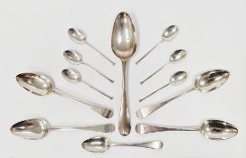 Collection of silver spoons including table spoon, London 1759, matched set of four George III