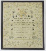 George IV needlework sampler by Anne Mennell, aged 11 years dated September 22 1826, embroidered
