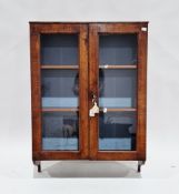 19th century mahogany hanging wall cupboard with two glazed doors opening to two shelves, the