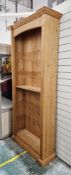 Pair of large pine modern library bookcases, each with one fixed shelf and four adjustable