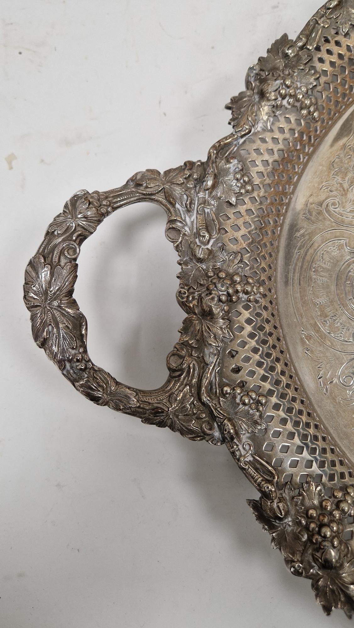 Late 19th / early 20th century silver plated serving tray of oval form, the border and twin- - Image 3 of 20