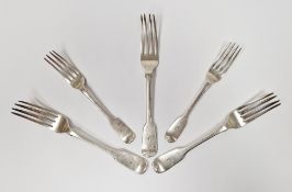 Five William IV silver table forks, London 1832 Hyam Hyams, matching of two different sizes,