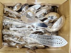 Collection of silver plated ' king's pattern ' flatware including a large Viners ladle, fish