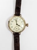 Early 20th century gold plated Waltham wristwatch, the circular dial having Arabic numerals, seconds