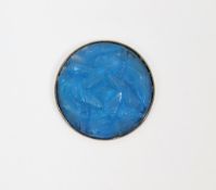 Lalique glass 'Papillons' butterfly brooch, in iridescent blue, silver-coloured brooch/pendant