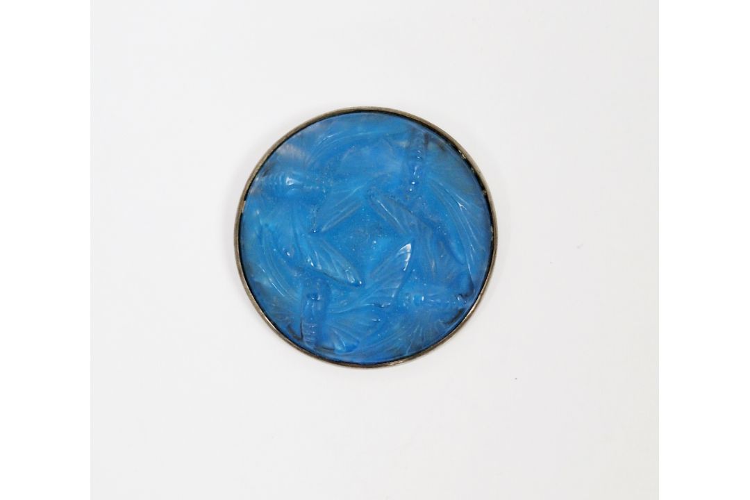 Lalique glass 'Papillons' butterfly brooch, in iridescent blue, silver-coloured brooch/pendant - Image 1 of 2
