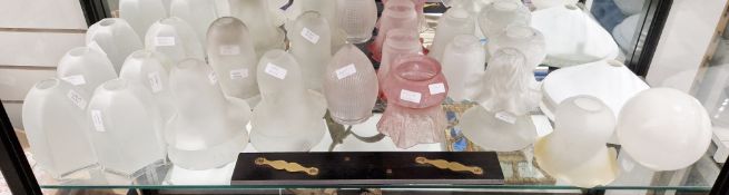 Collection of twenty-four Victorian and later glass light / lamp shades including two etched pink