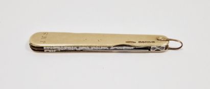 9ct gold case penknife, Sheffield 1946, George Ibberson & Co, with four folding steel tools, the