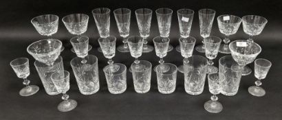 Edinburgh cut glass part table-service, etched marks, comprising: wine glasses, flutes, liqueur,