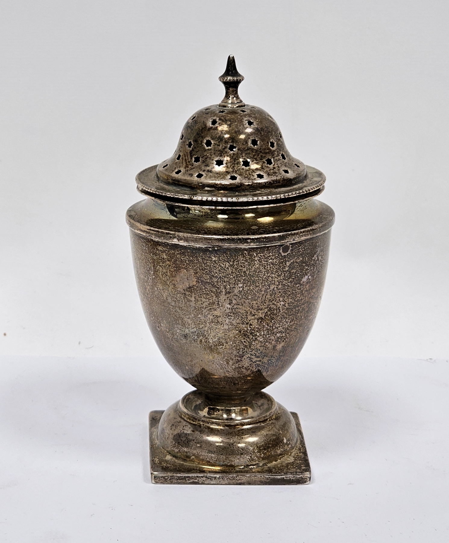Victorian silver sugar sifter, Birmingham 1887, Deakin & Francis, the pierced lid with finial and
