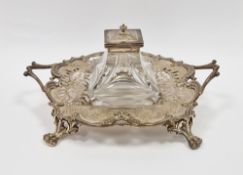 Victorian silver and cut glass inkwell on stand, Sheffield 1857, Henry Wilkinson & Co, the inkwell