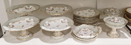 19th century Staffordshire porcelain grey-ground part dessert-service, printed and painted with