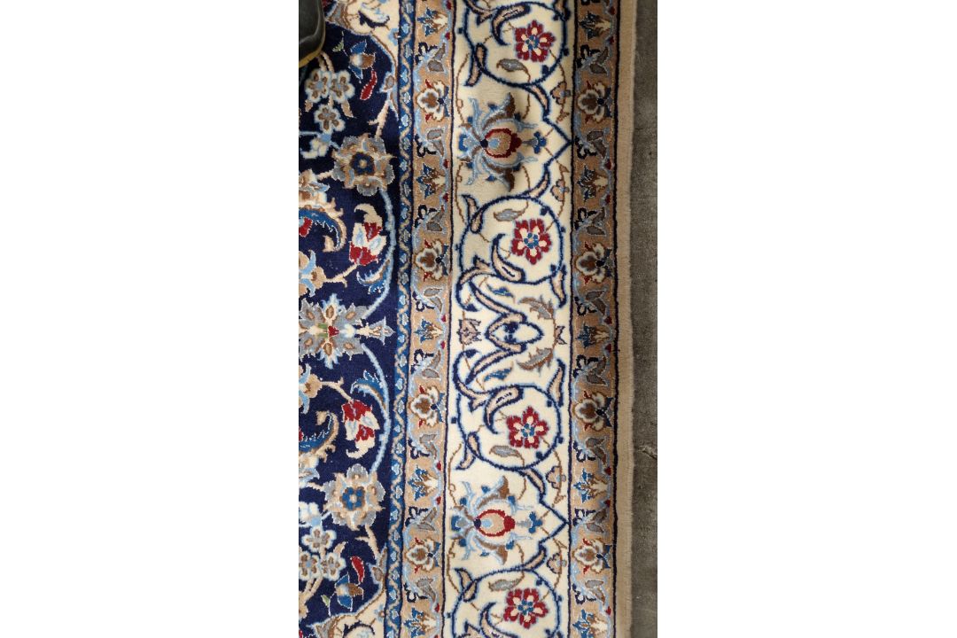 Large Persian midnight blue ground rug with central cream floral medallion on floral field, floral - Image 12 of 22
