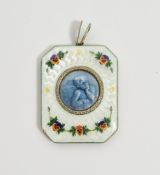Early 20th century yellow-metal and guilloche enamelled miniature portrait pendant, the